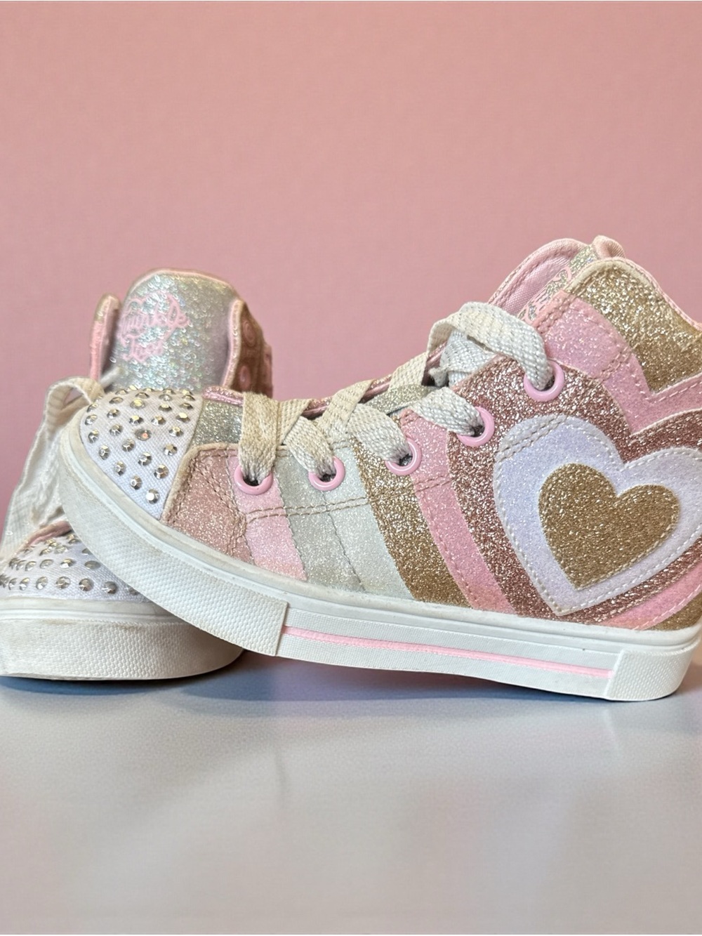Skechers Glitter Heart High-Top Sneakers - Pink & Gold